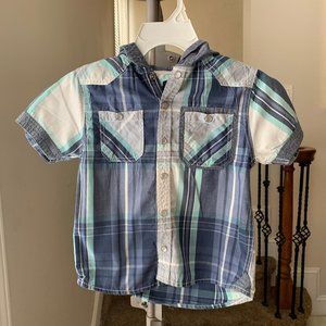 Blue Plaid Button Down with Hoodie